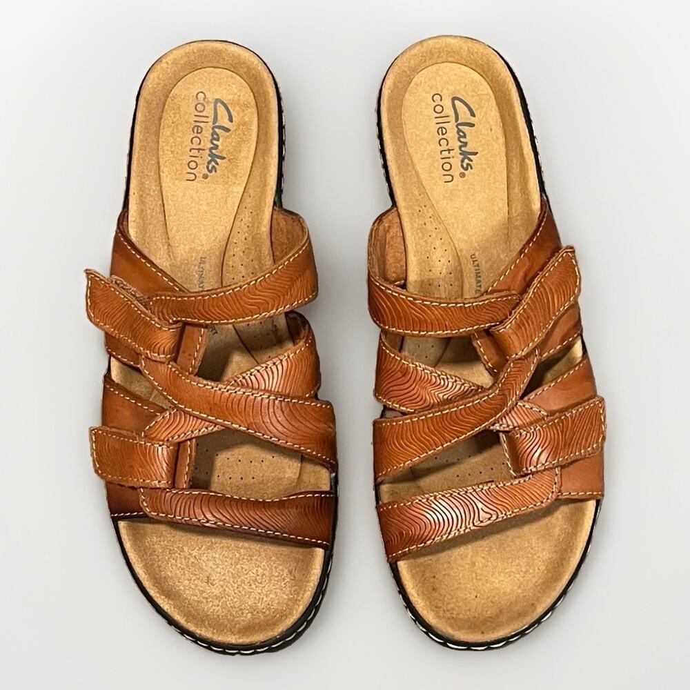 Clarks Collection Womens Merliah Karli Sandal Tan Leather Lightweight Size 7.5